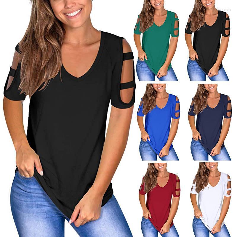 

Women's T Shirts Loose T-shirts Women Jumpers Short Sleeve Tops Woman Pullovers Female V-neck Fashion Off-shoulder Solid Cloth Undershit, Green