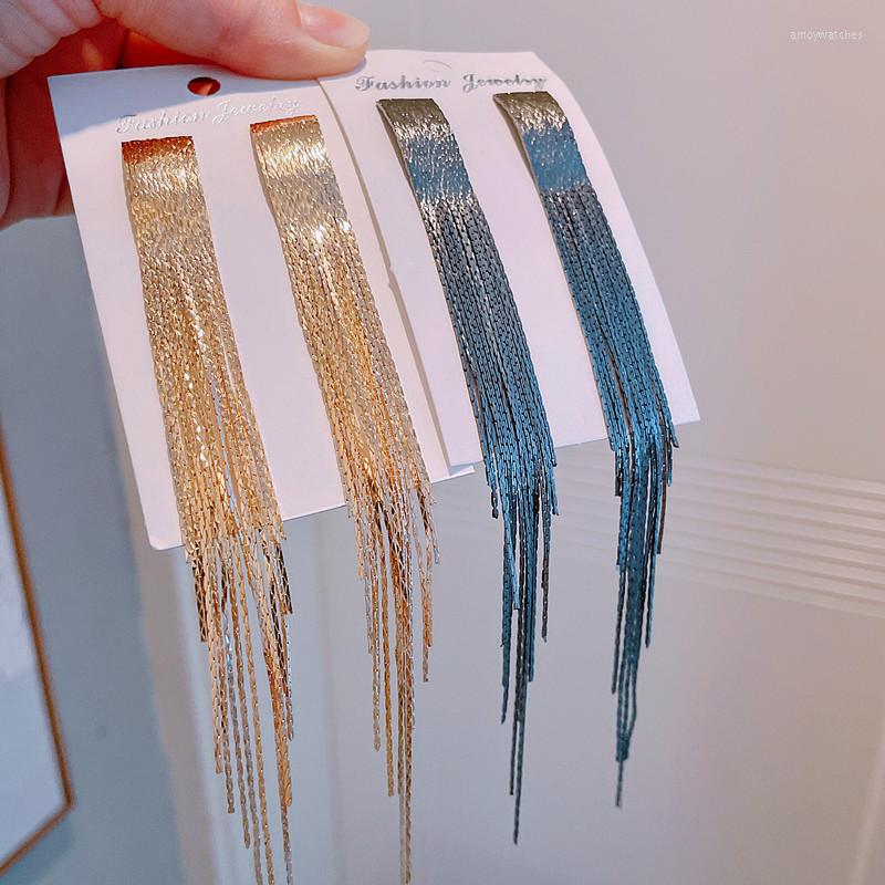 

Dangle Earrings 2023 Trendy Gold Color Female Korean Style Big Metal Earring Long Tassel For Women Fashion Jewelry