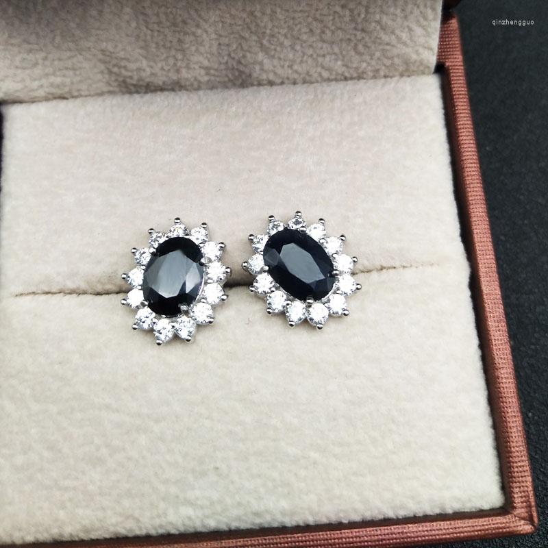 

Stud Earrings LANZYO 925 Silver Natuarl Sapphire Fashion Jewelry Anniversary Plant Women Gift Wholesale E060801agl