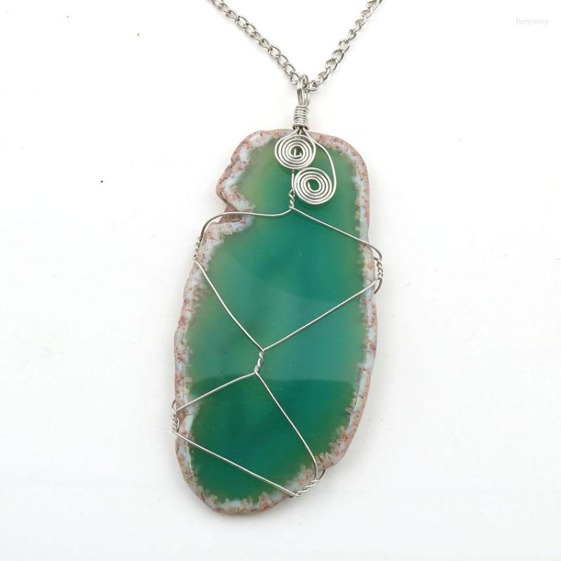 

Pendant Necklaces FYSL Silver Plated Wire Wrap Irregular Shape Many Colors Agates Link Chain Necklace For Gift Jewelry