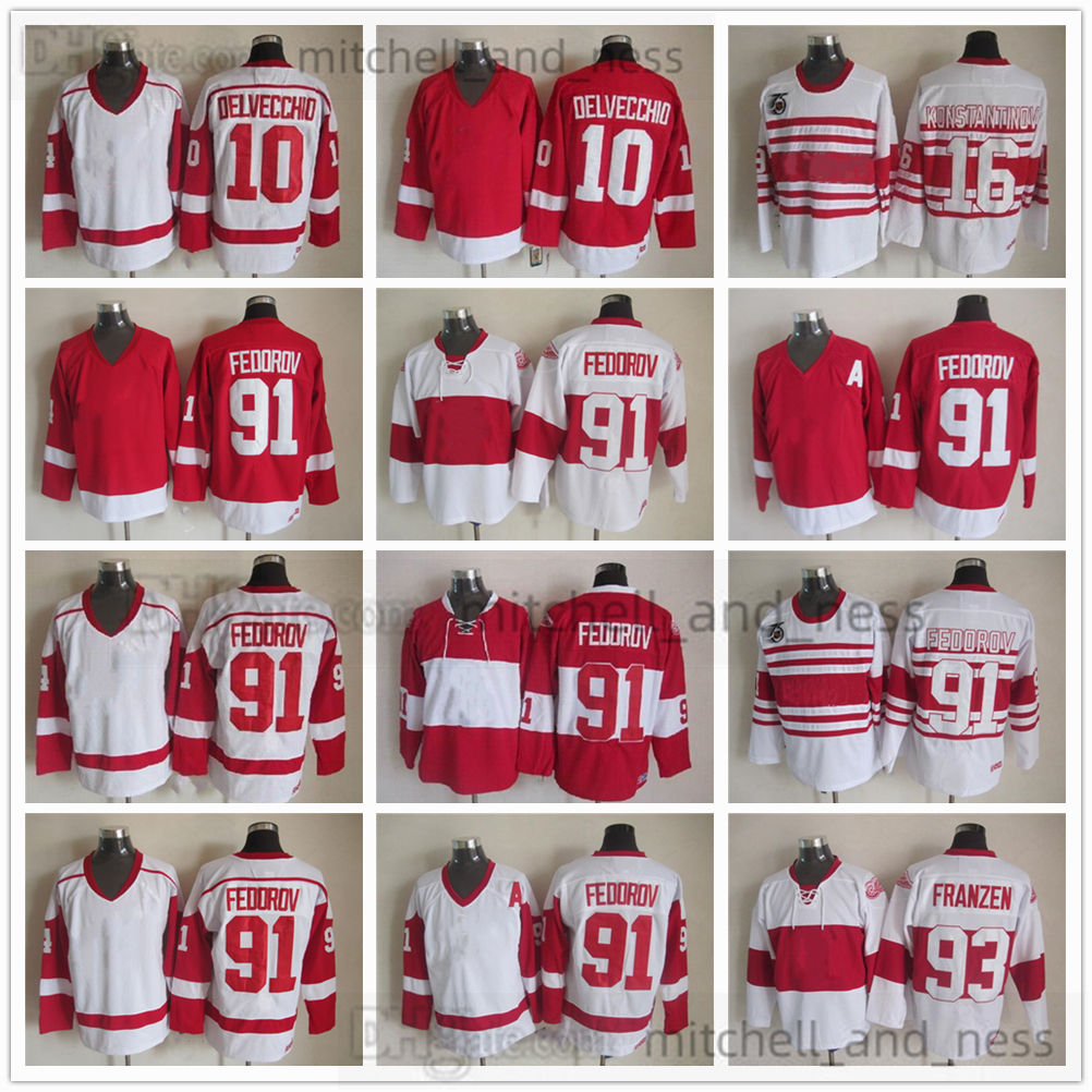 

Movie Vintage Hockey Jersey Retro CCM Embroidery 91 Sergei Fedorov Jersey 10 Alex Delvecchio 93 Johan Franzen 16 Vladimir Konstantinov Jerseys, Aspicture (with team name)