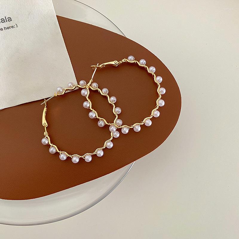 

Hoop Earrings DAVINI Korean Circle Geometric Imitation Pearls Elegant For Women Lady Jewelry MG15
