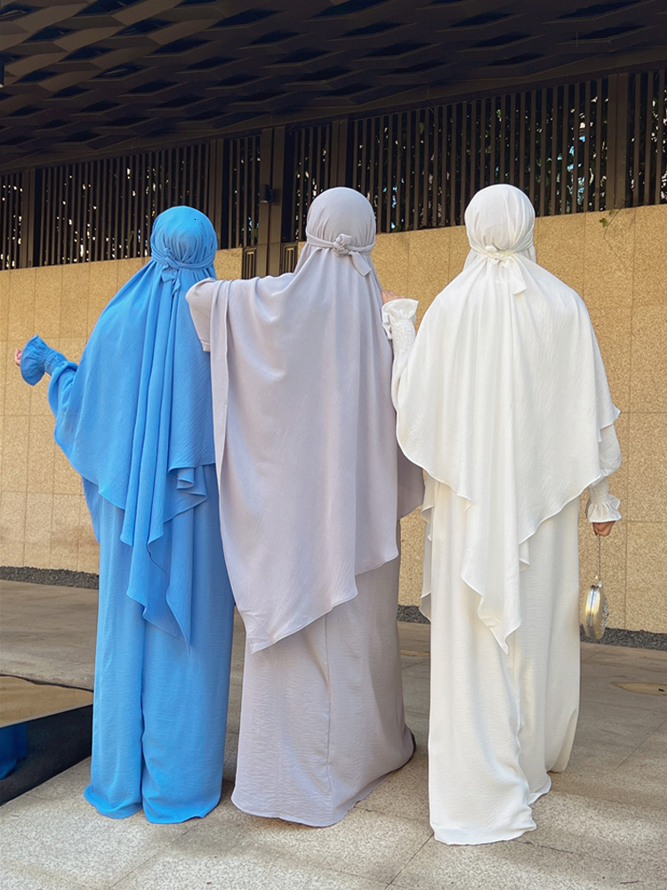 

Ethnic Clothing Muslim Woman Prayer Outfit Islamic Ramadan Eid Hijab Dress Dubai Turkey Abaya with Extra Long Head Scarf Khimar Jilbab 230317