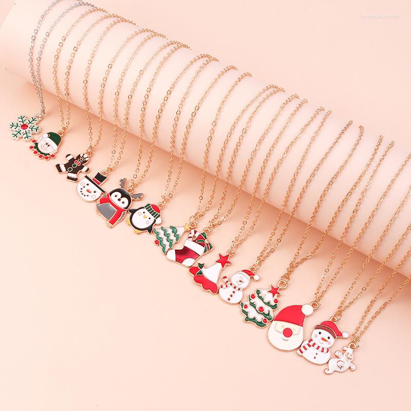 

Pendant Necklaces 1pc Christmas Enamel Charms Deer Tree Bell Santa Gingerbread Necklace Trendy Xmas Party Jewelry Gifts