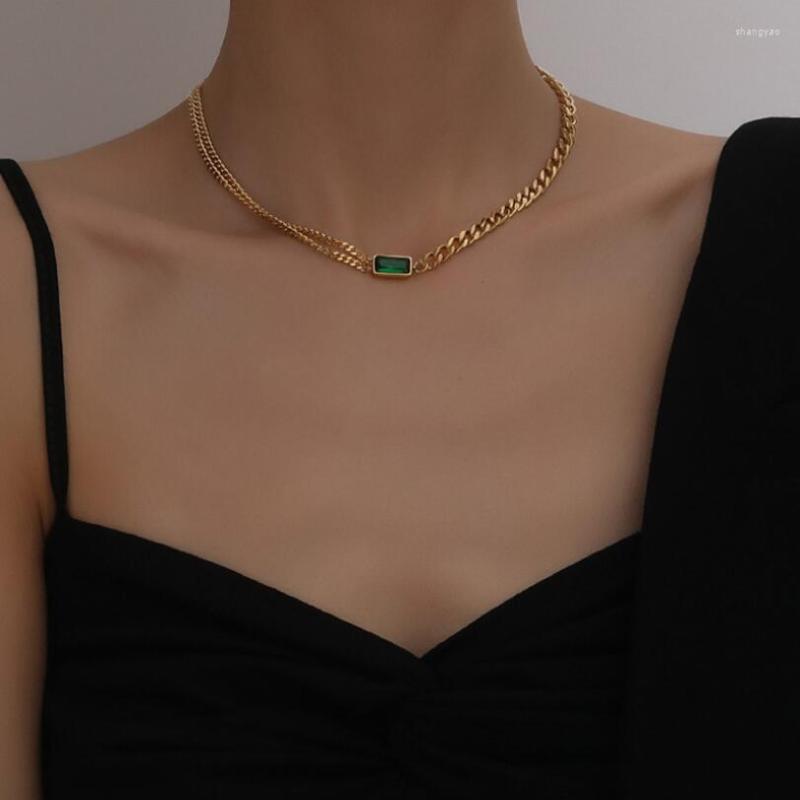 

Chains 316L Stainless Steel Minimalism Green Zircon Charms Thick Neck Chain Choker Necklace For Women Fashion Trend Jewelry Gift SAN420