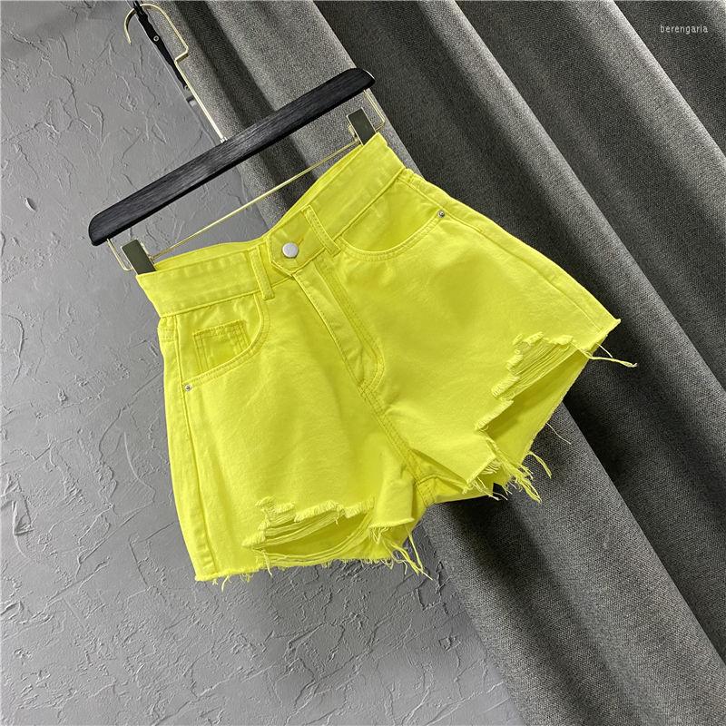 

Women's Shorts Summer Sexy Women Candy Color Denim Fashion Ladies Green A-shaped Ripped Jeans Short Pants Korean Style Streetwear, Blue