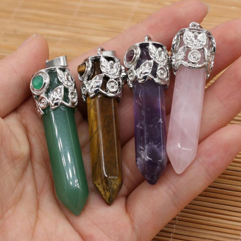 

Pendant Necklaces Natural Stone Amethysts Hexagonal Crystal Pillar Charms For Women Jewelry Making DIY Necklace Exquisite Gift 15x58mm