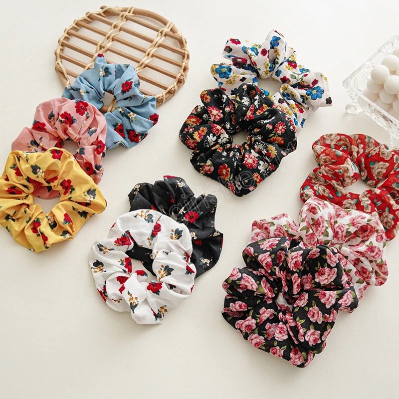 

Boho Pastoral Hair Scrunchies Floral Print Elastic Hairbands Women Hair Accessories DIY Ponytail Holder Hair Rope, Mixed color