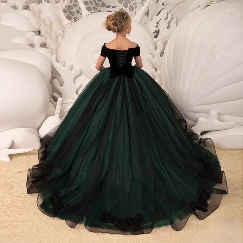 

Girl Dresses Kids Elegant Long Prom Green Tulle Gowns 2023 Children Graduation Dress Teen Wedding Bridesmaid Robe, Black