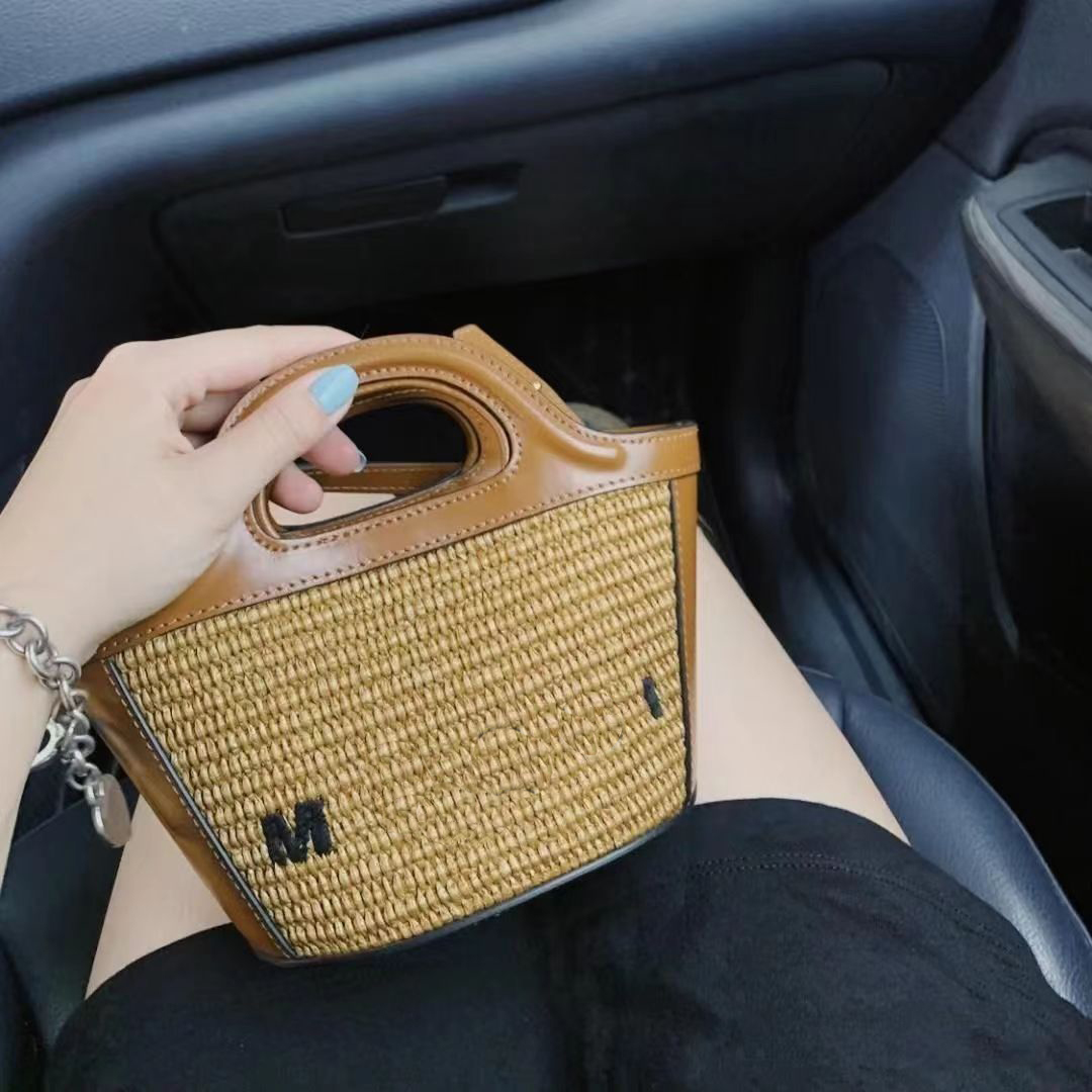 

SUMMER MAR Ladies Straw Woven Shoulder Bags Women Holiday Beach Casual Tote Top-Handle Bags Fashion Retro Handbag, White