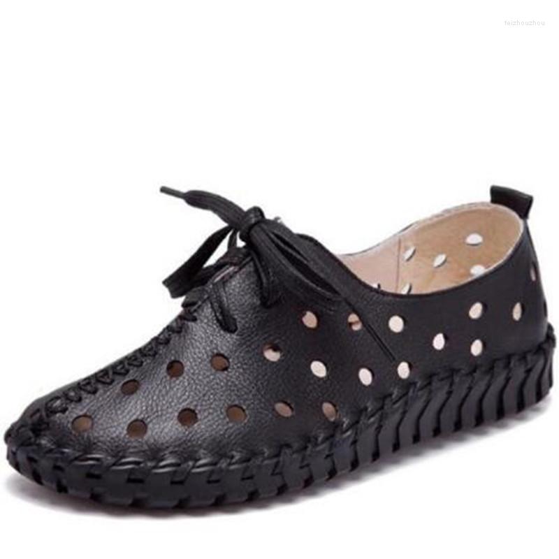 

Sandals 2023 Soft Comfortable Hollow Full Genuine Leather Shoes Woman Flat Summer Casual Sneaker Fashion, Red