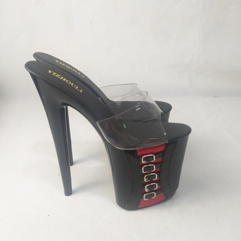 

Slippers Fashion 2023 Buckle Decoration 20 Cm High Black Sexy Sandals Stage Walk Banquet, 01