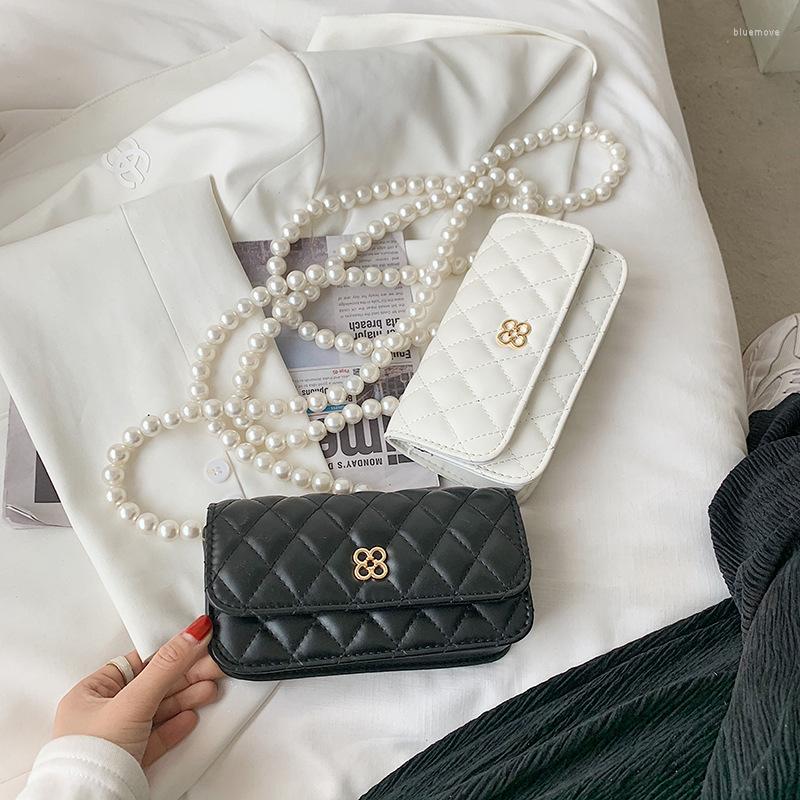 

Shoulder Bags Rhombus Pearl Chain Bag Women's Summer Fashion All-Match Retro Messenger Small Square Purses And Handbags, Black