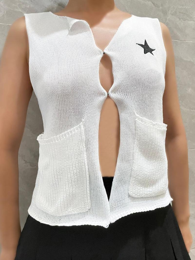 

Women' Tanks Women Fashion Wild Knitted Vests Star Pattern Sleeveless Button Front Pockets Tank Tops Summer Slim Fit Crop Streetwear, Purple