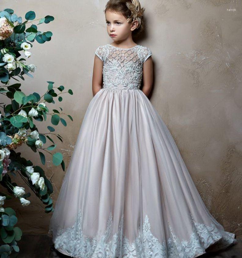 

Girl Dresses Elegant Satin Flower Appliques Long Princess Party Pageant First Communion, Multi