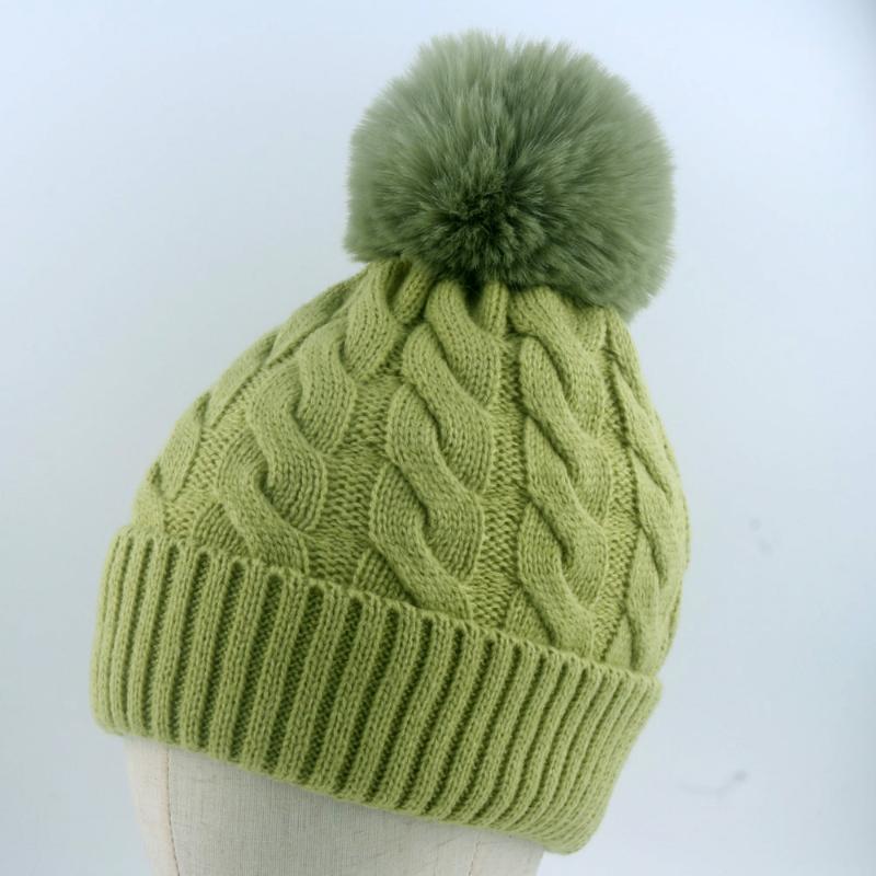 

Beanies Warm Fleece Lined Hat Women Winter Cable Knitted Pom Plain Skullies Olive Green Black Grey White Beige Pink