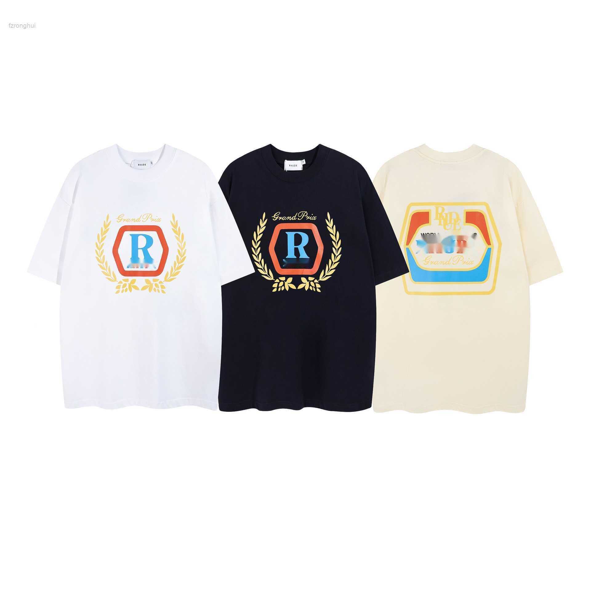 

rhude shirt Spring/summer 2023 New Fashion English Letter Couple Casual Loose Short Sleeve T-shirt 8OEZ