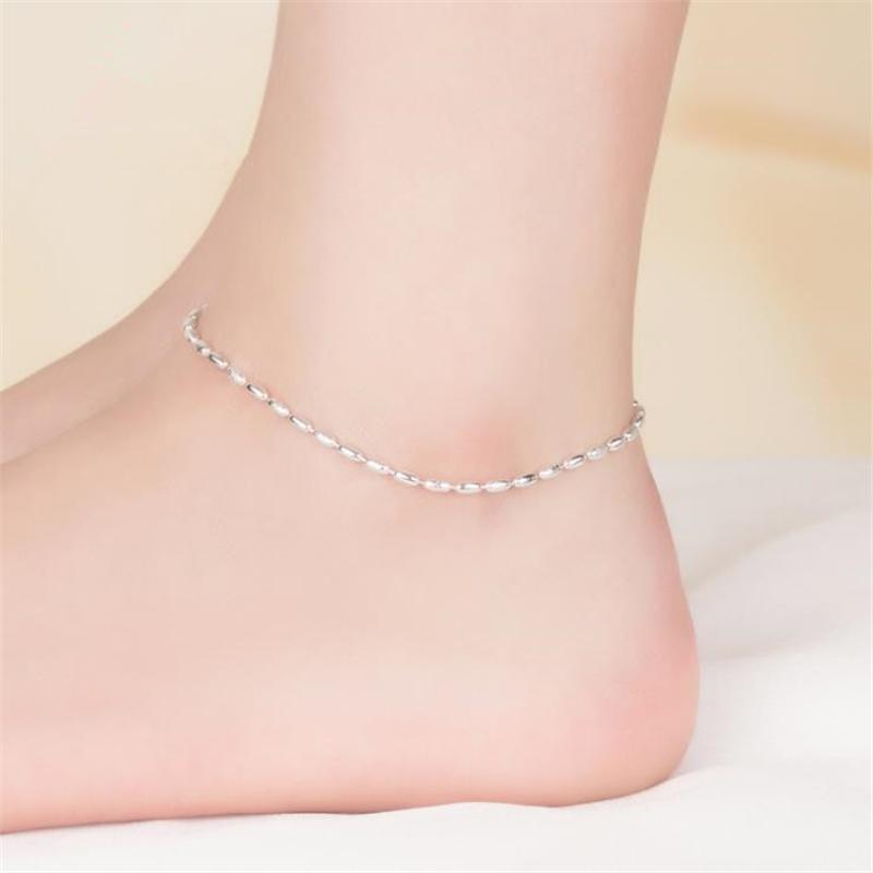 

Anklets Fashion 925 Sterling Silver For Women Frosted Glossy Olive Beads Bracelet Ankle Chain Foot Jewelry Girl GiftsAnklets