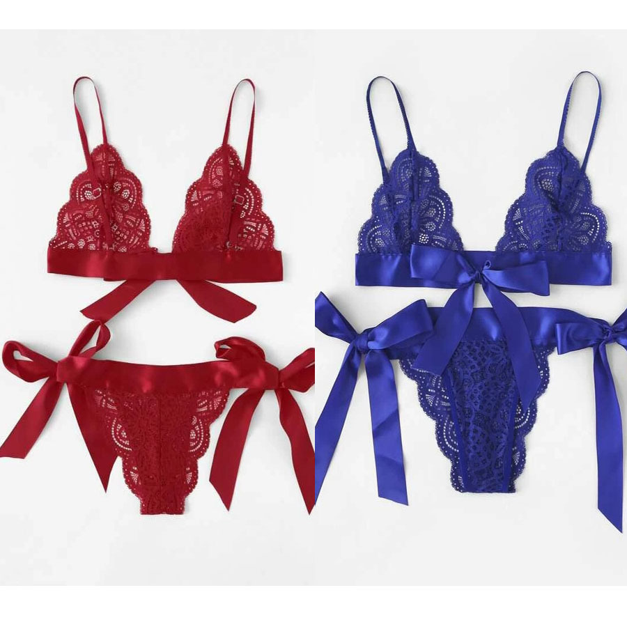 

Bras Sets Mens Erotic Sissy Lingerie Suit Bow Lace-up Spaghetti Straps Brassiere With Elastic Waistband Bottom Satin Lace Trim Nightwear, Black