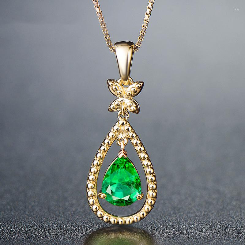 

Chains Fashion Gold Color Water Drop Shaped Butterfly Smart Emerald Gem Pendant