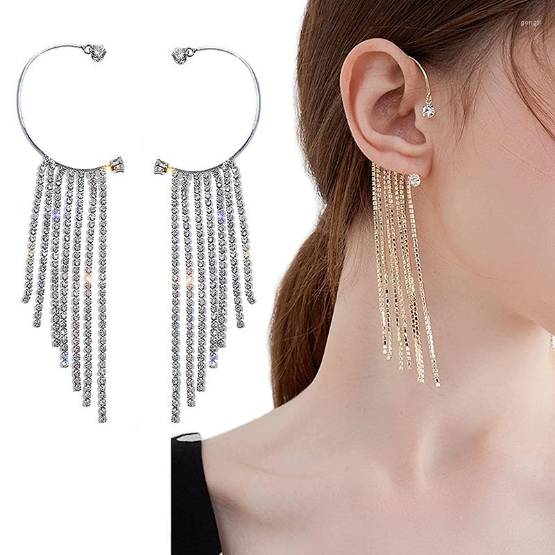 

Backs Earrings 1pc Sparkling Crystal Tassel For Women Elegance Long Dangle Without Pierced Ear Clip Cuff Jewelry