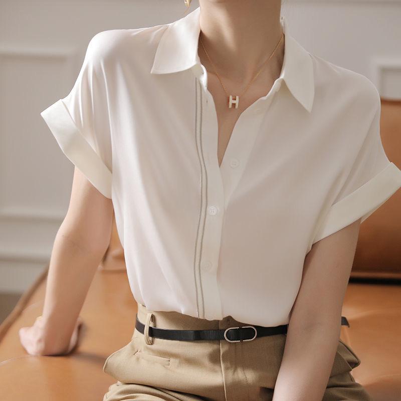 

Women' Blouses & Shirts Woman Summer Style Tops Lady Casual Short Sleeve Turn-down Collar Blusas ZZ1389Women, White