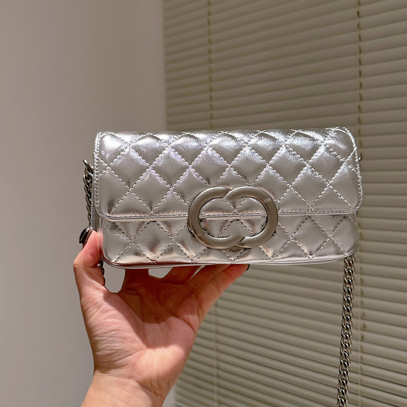 

23P Womens Vinatge Classic C Baguette Quilted Bags Gold/Silver Metal Matel Hardware Chain Crossbody Shoulder Mini Handbags Phone Crad Holder Wallet Purse 23CM, Box