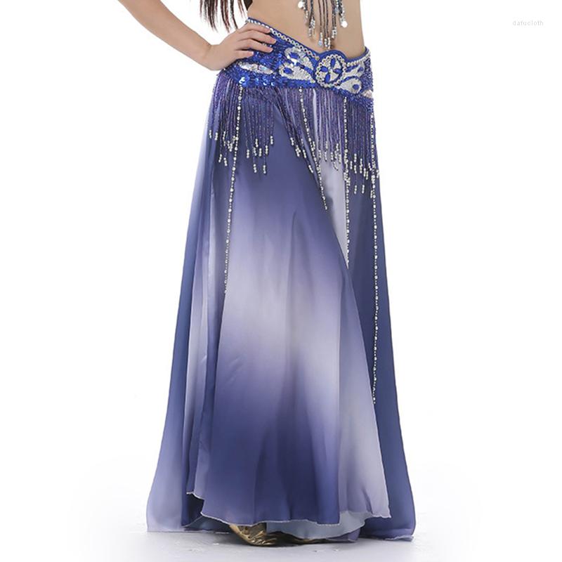 

Stage Wear 2023 Dancewear Color Gradient Belly Dancing Clothes Long Skirts Full Circle Professional Dance Satin Skirt 300 Degrees, Royal blue