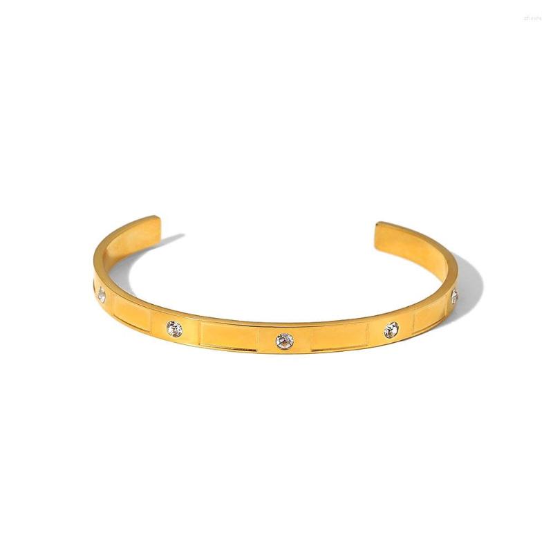 

Bangle Water Proof Stainless Steel 18K Gold Plating Round Zircon Opening Bracelet For Women Charm Fashion Jewelry Gift