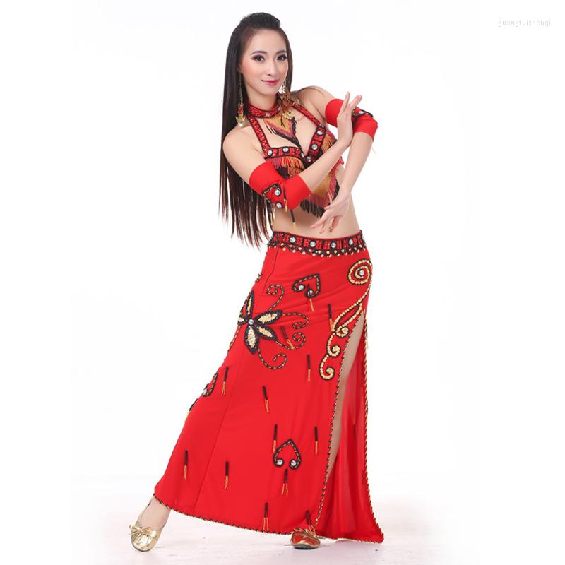 

Stage Wear 2023 Women Dancewear Professional Costume Outfit Bra Belt Skirts With Accessories Oriental Belly Dance, Purple