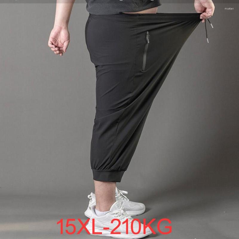 

Men's Shorts Ice Summer Silk Cropped Pants Quick Dry Breeches 14XL 15XL Large Size Thin Section Man Loose Plus 230KG, Black