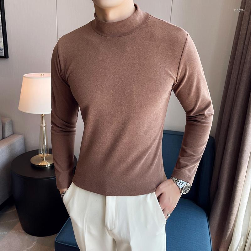 

Men's T Shirts Men T-shirt Long Sleeve Knitted Shirt Fashion Trend British European Style Handsome Half High Collar Solid Color Men's, Black