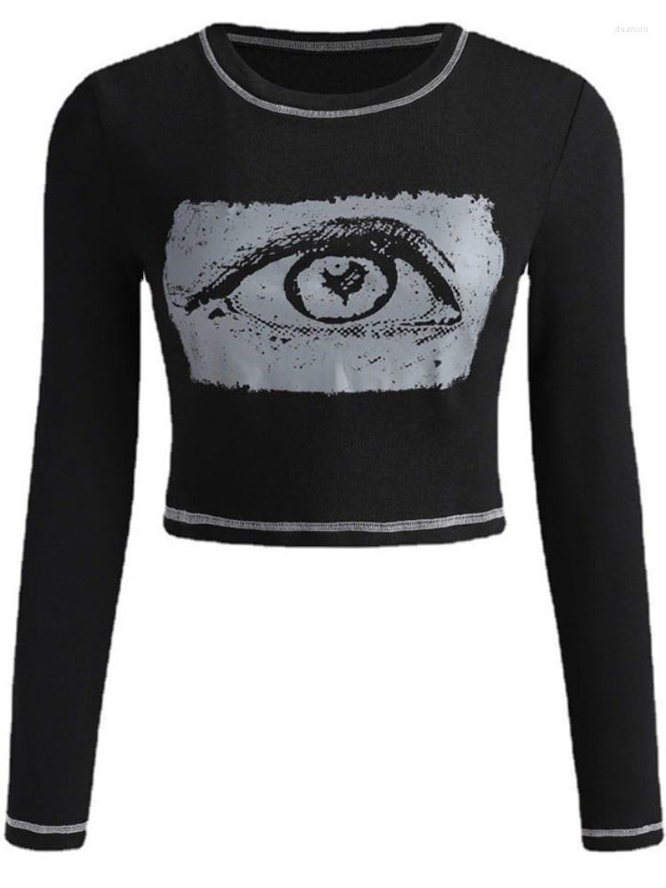 

Women' T Shirts Vintage Aesthetic Striped Crop Top Grunge Fairycore Casual Long Sleeve Shirt Y2k Women Clothes 2000s Tee Autumn Streetwear, Black