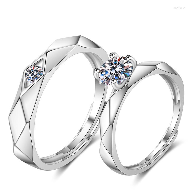 

Wedding Rings Geometric Couple's For Men Women Creative Rhombus Cubic Zircon Stone Open Ring Accessories Valentine's Day Gift