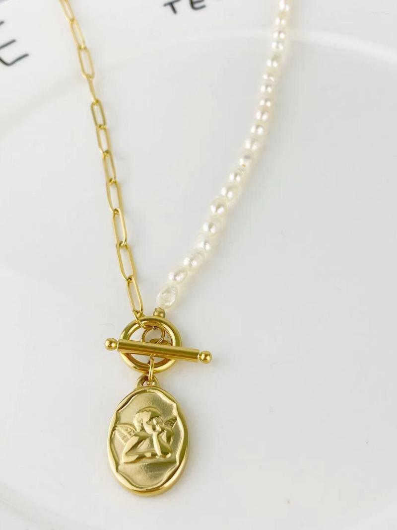 

Chains AB Chain Freshwater Pearl Necklac Jewelry Stainless Steel Goddess Luxury Golden Color Luxe Fashion For Women