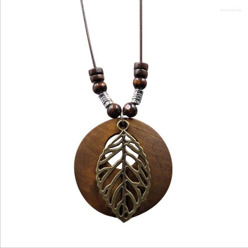 

Pendant Necklaces Vintage Pendants Women Jewelry Fashion Choker Alloy Leaves Wooden Gift