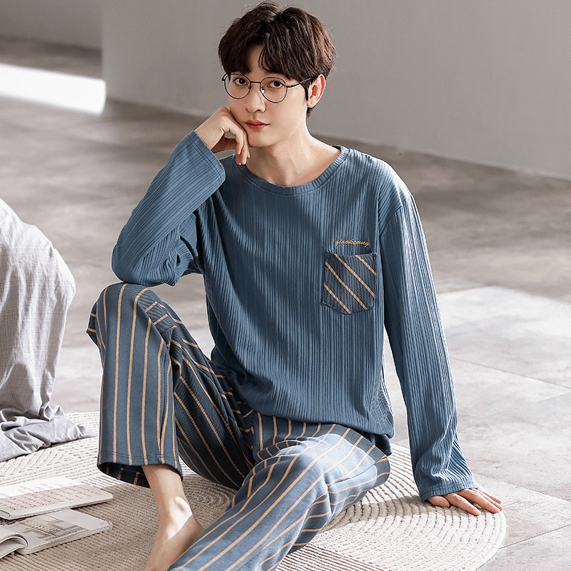 

Men's Sleepwear Men's Pajamas Set Autumn Winter Leisure Elastic Waist Men Sleepwear Cotton Men's Long Sleeve Nightwear Trousers Homewear Clothes 230317, Ymm-3015