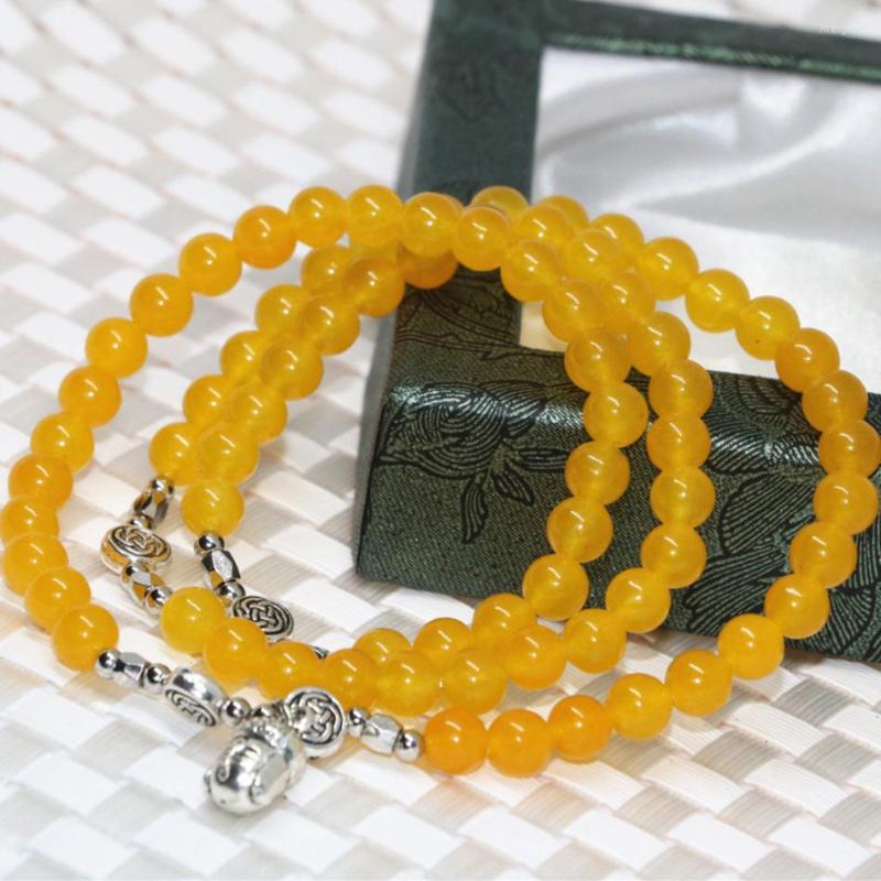 

Strand Top Quality Fashion Natural Yellow Jades Stone Chalcedony 6mm Round Beads Multilayer Bracelet For Women Jewelry B2224