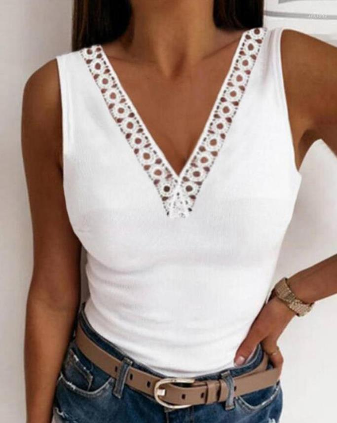 

Women' Tanks Top Women Summer Fashion Contrast Lace V-Neck Casual Plain Sleeveless Skinny Daily Tank Y2K Clothes