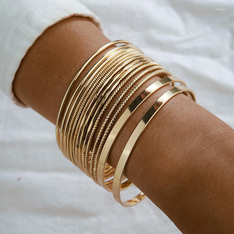 

Bangle 14 Pieces Set Luxury Gold Smooth Wide Stainless Steel Bracelet For Women Fashion Jewelry Accessories Gift 2023