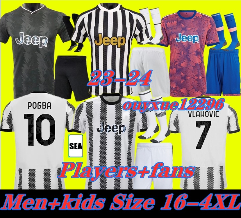 

22 23 24 Juventus VLAHOVIC MILIK soccer jerseys 2023 2024 POGBA CHIESA BONUCCI DANILO LOCATELLI CUADRADO KEAN football shirts kit DI MARIA men kids set uniforms 1111, Player version