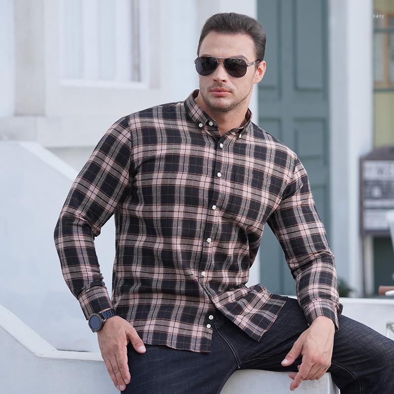 

Men's Casual Shirts Plus Size Long Sleeve Shirt Men's Loose Flannel Yarn-dyed Plaid Large Classic Fashion Male High-end Brand Slim Top, 6018