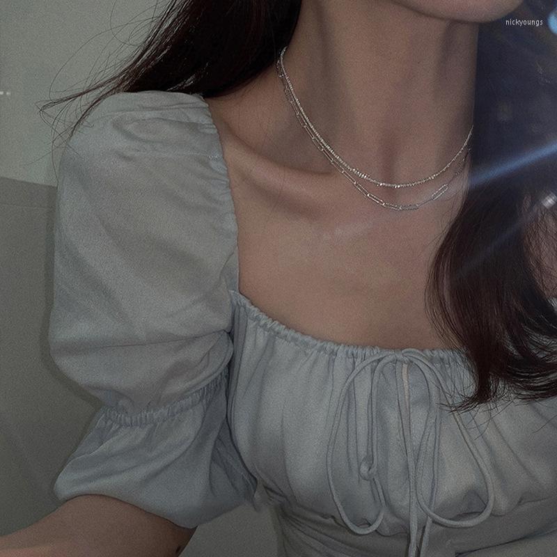 

Pendant Necklaces Korean-Style Sterling Silver Sparkling Super Shiny Starry Long Square Chain Necklace2023 Women's Clavicle