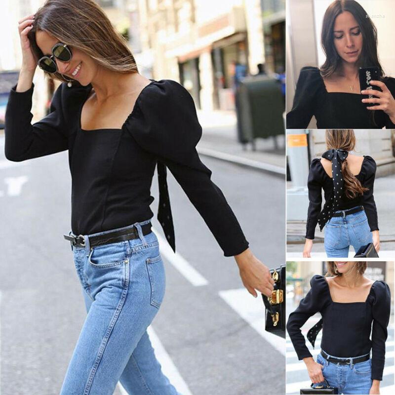

Women' Blouses Lolita Style Womens Blouse Long Puff Sleeve Summer Elegance Square Neck Loose Tops Ladies, Black
