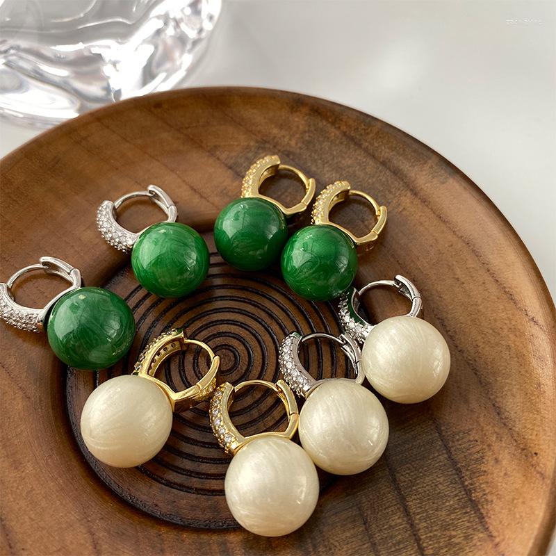 

Dangle Earrings Cubic Zirconia Hoop Huggies White Green Imitation Pearl Bead Charm For Women Ladies Trend Jewelry