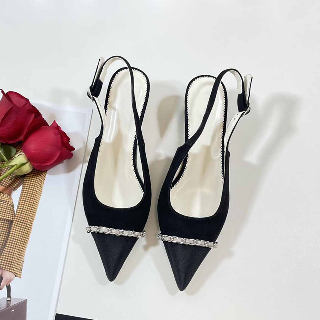 

Summer Women Sandals Pointed Toes Shoes Luxury Designer Wide Heel Pumps Adjustable Binding, Black
