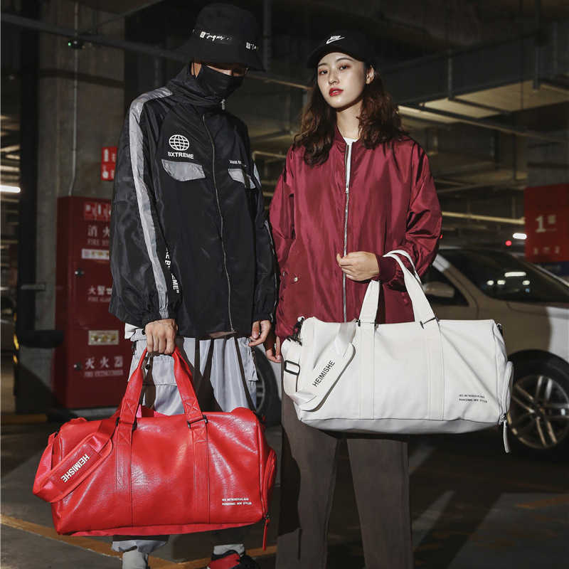 

Duffel Bags Fitness Bag 2023 New Style Cool Couple One Shoulder Diagonal Travel Pu Waterproof Short Distance 230316, Red large size