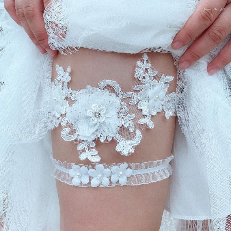 

Garters Bride Sexy Lace Flower Rhinestones Pearls Wedding Garter Belt Bridal White Thigh Leg Ring For Women Accessories, Jw138