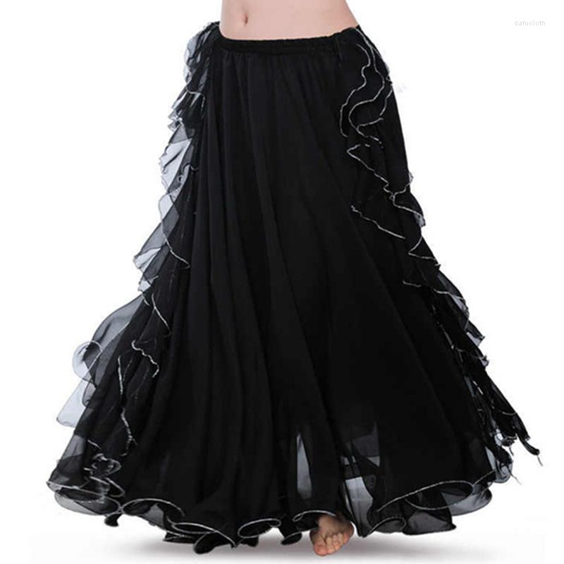 

Stage Wear 11 Colors Women Belly Dance Clothing 3 Layers Full Circle Sheer Chiffon Long Skirts With Ruffles (Without Belt), Royal blue
