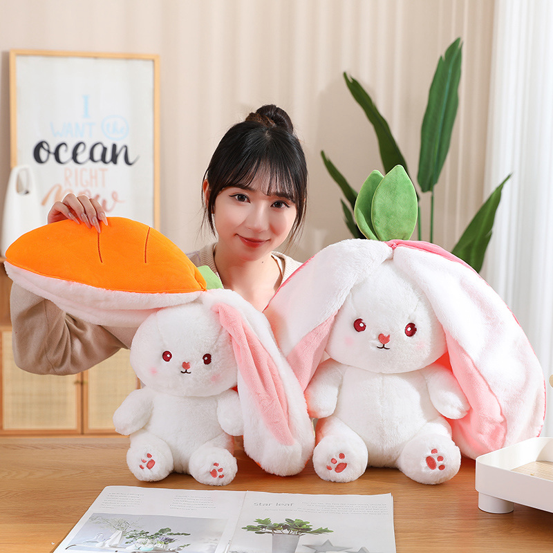

1Pc 18cm Kawaii Fruit Transfigured Bunny Plush Toy Lovely Rabbit Turn to Carrot Strawberry Dolls Stuffed for Children Sweet Gift, Carrot rabbit